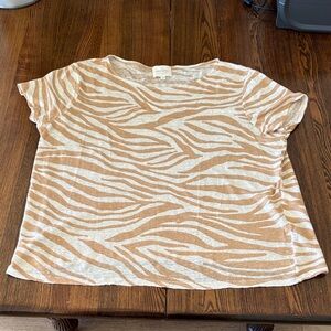 Sézane Tan and Cream Zebra Print Linen Top